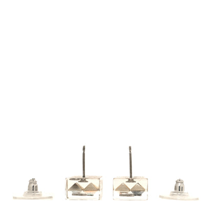 Chanel Transparent Resin Iridescent Crystal CC Cube Earrings Silver 3 of 5