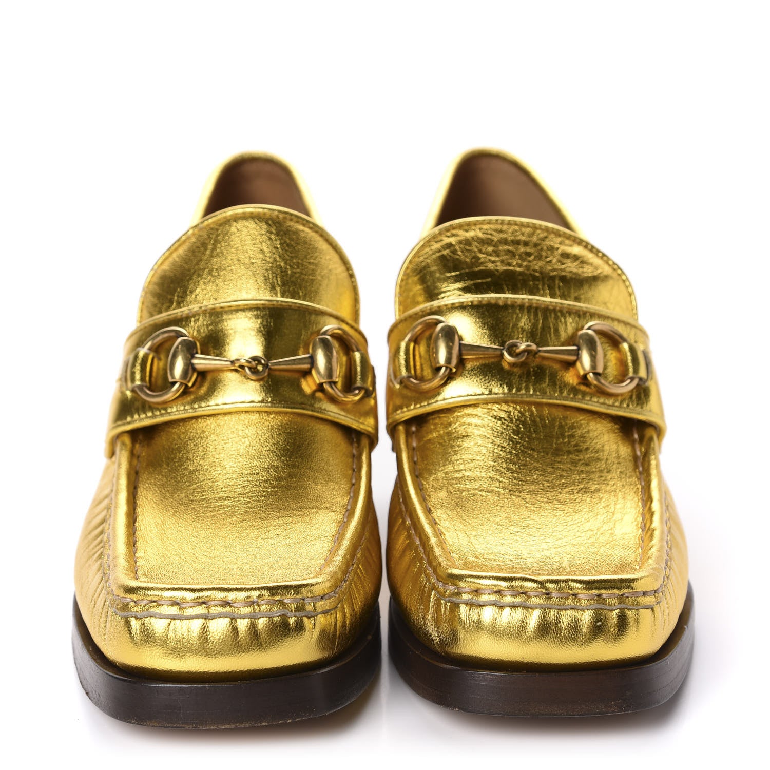 Gucci Metallic Malaga Kid Horsebit Loafer Pumps 37 Gold 2 of 11