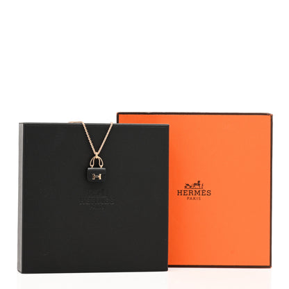 Hermes 18K Rose Gold Black Jade Constance Amulettes Pendant Necklace 4 of 4
