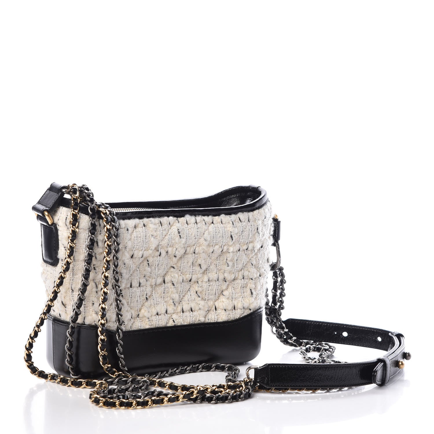 Chanel Tweed Calfskin Quilted Small Gabrielle Hobo Ivory Black 3 of 11