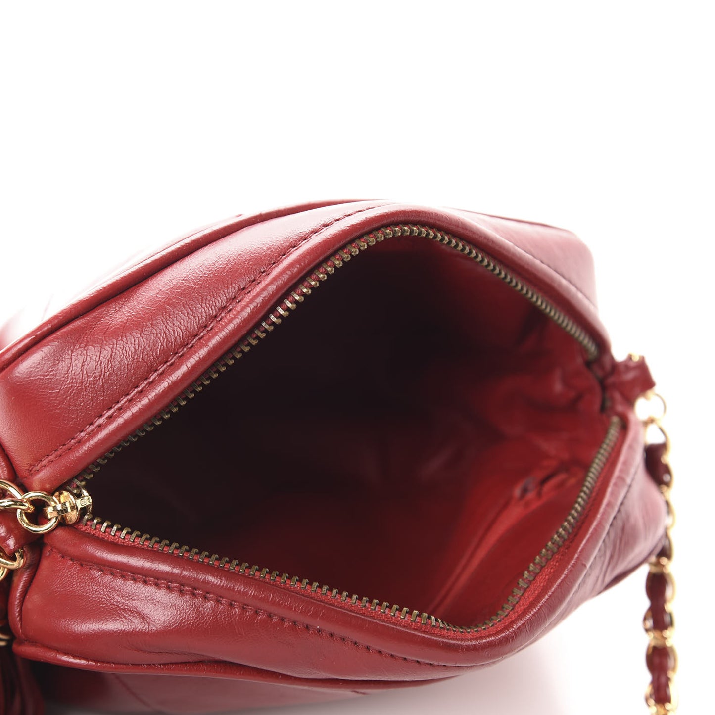 Lambskin Quilted Tassel Camera Case Red