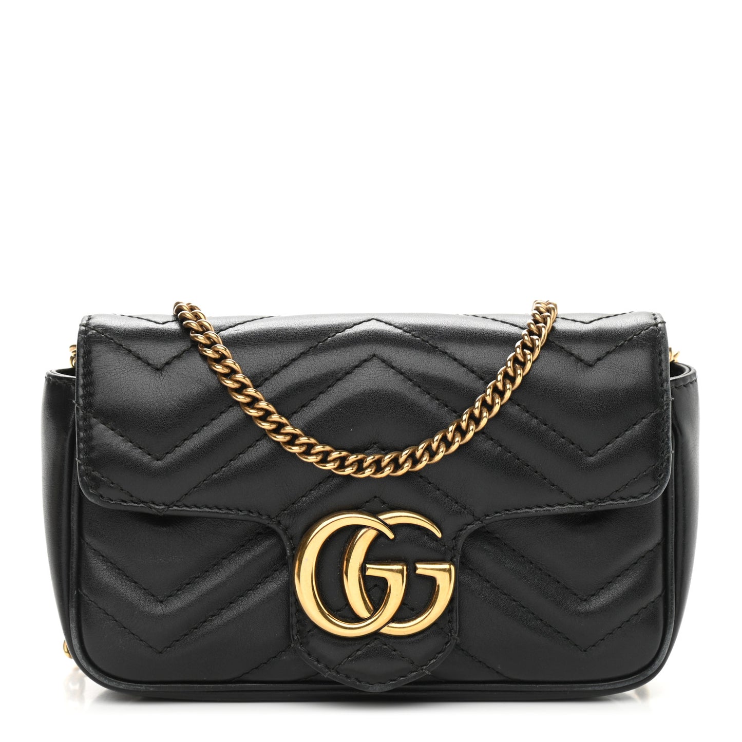 Calfskin Matelasse Super Mini GG Marmont Shoulder Bag Black