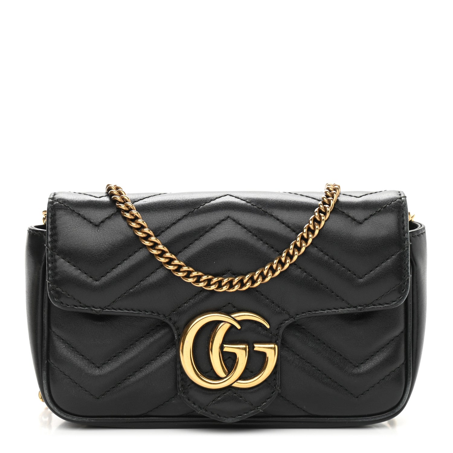 Gucci Calfskin Matelasse Super Mini GG Marmont Shoulder Bag Black 1 of 9