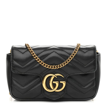 Gucci Calfskin Matelasse Super Mini GG Marmont Shoulder Bag Black 1 of 9