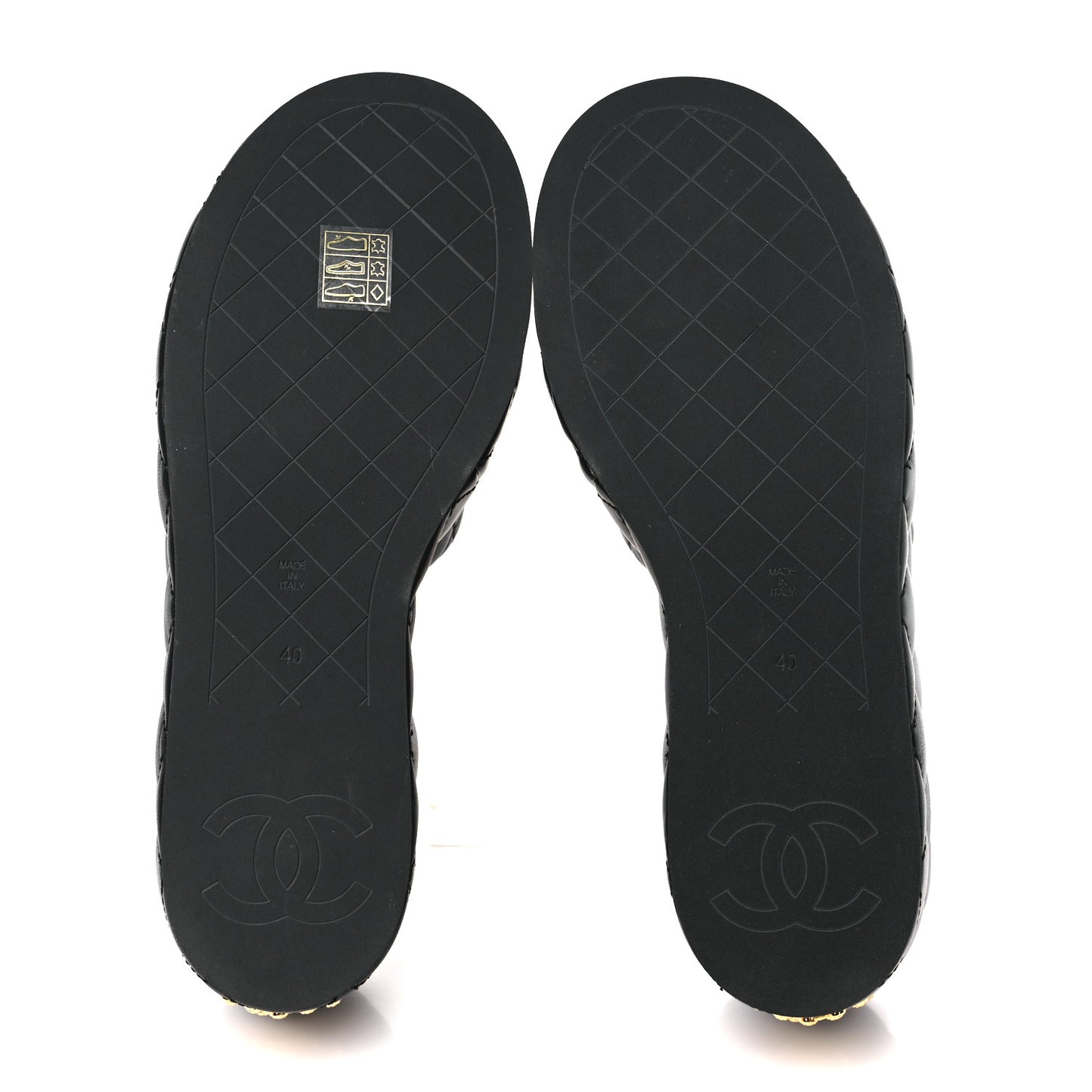 Lambskin Quilted Camelia CC Wedge Sandal Mules 40 Black