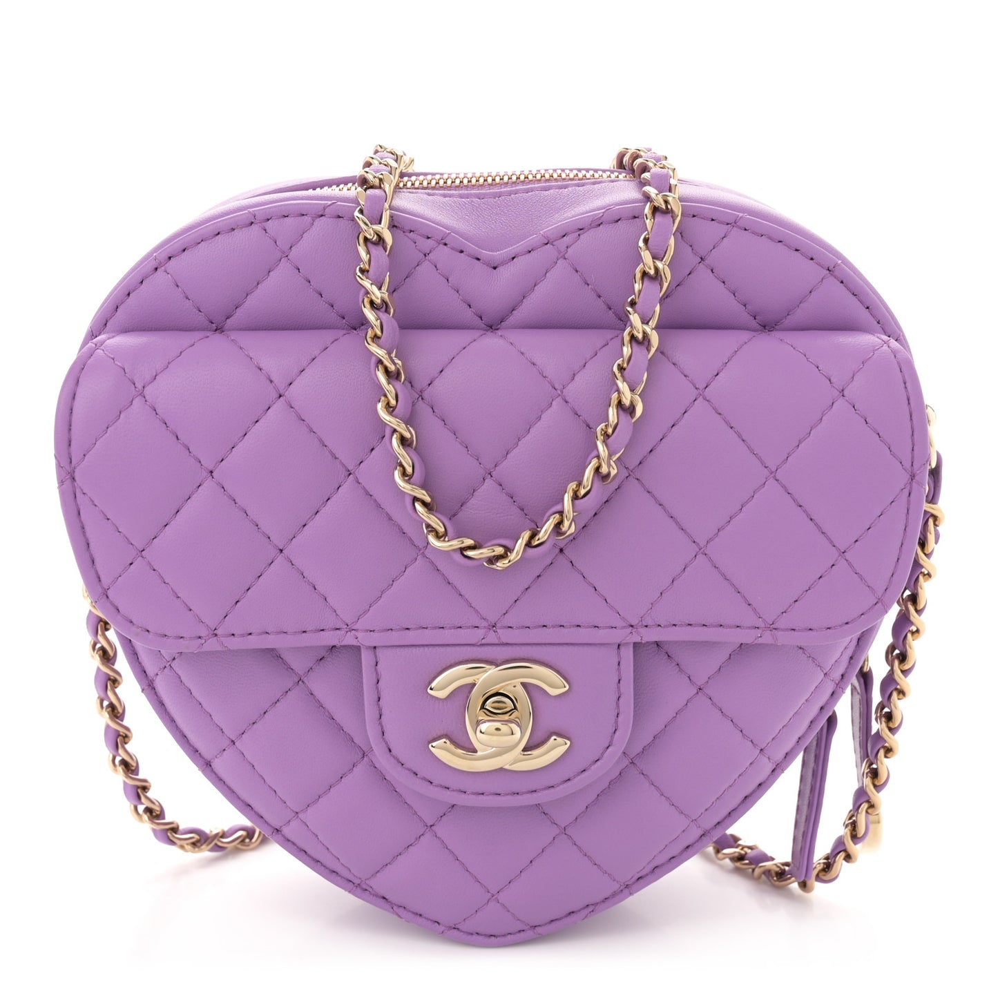 Lambskin Quilted CC In Love Heart Bag Purple