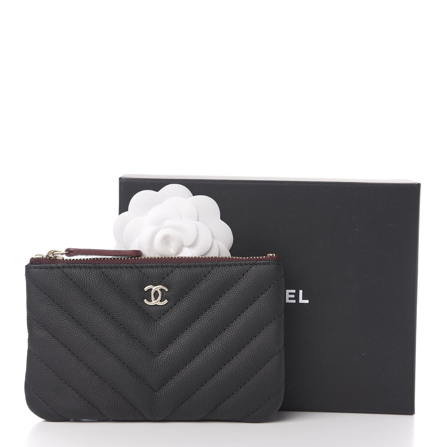Caviar Chevron Quilted Small Cosmetic Case Black