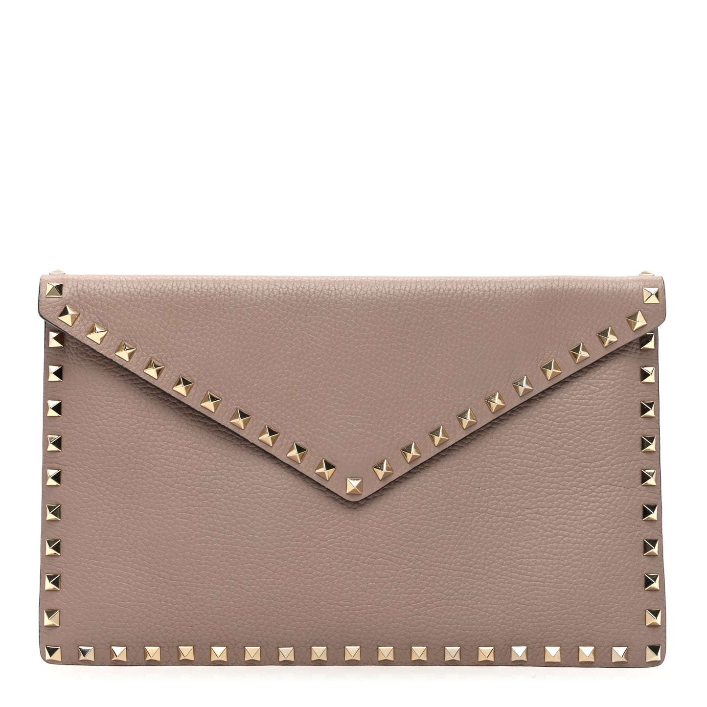 Pebbled Calfskin Large Rockstud Envelope Clutch Poudre