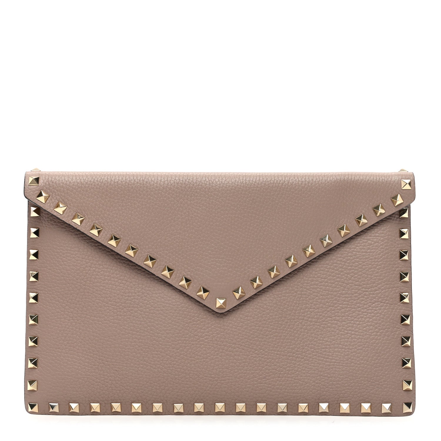 Valentino Garavani Pebbled Calfskin Large Rockstud Envelope Clutch Poudre 1 of 8
