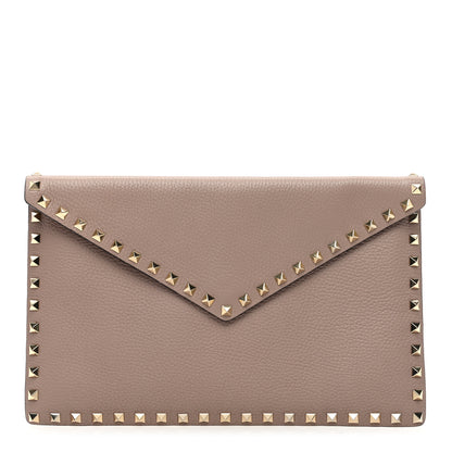 Valentino Garavani Pebbled Calfskin Large Rockstud Envelope Clutch Poudre 1 of 8