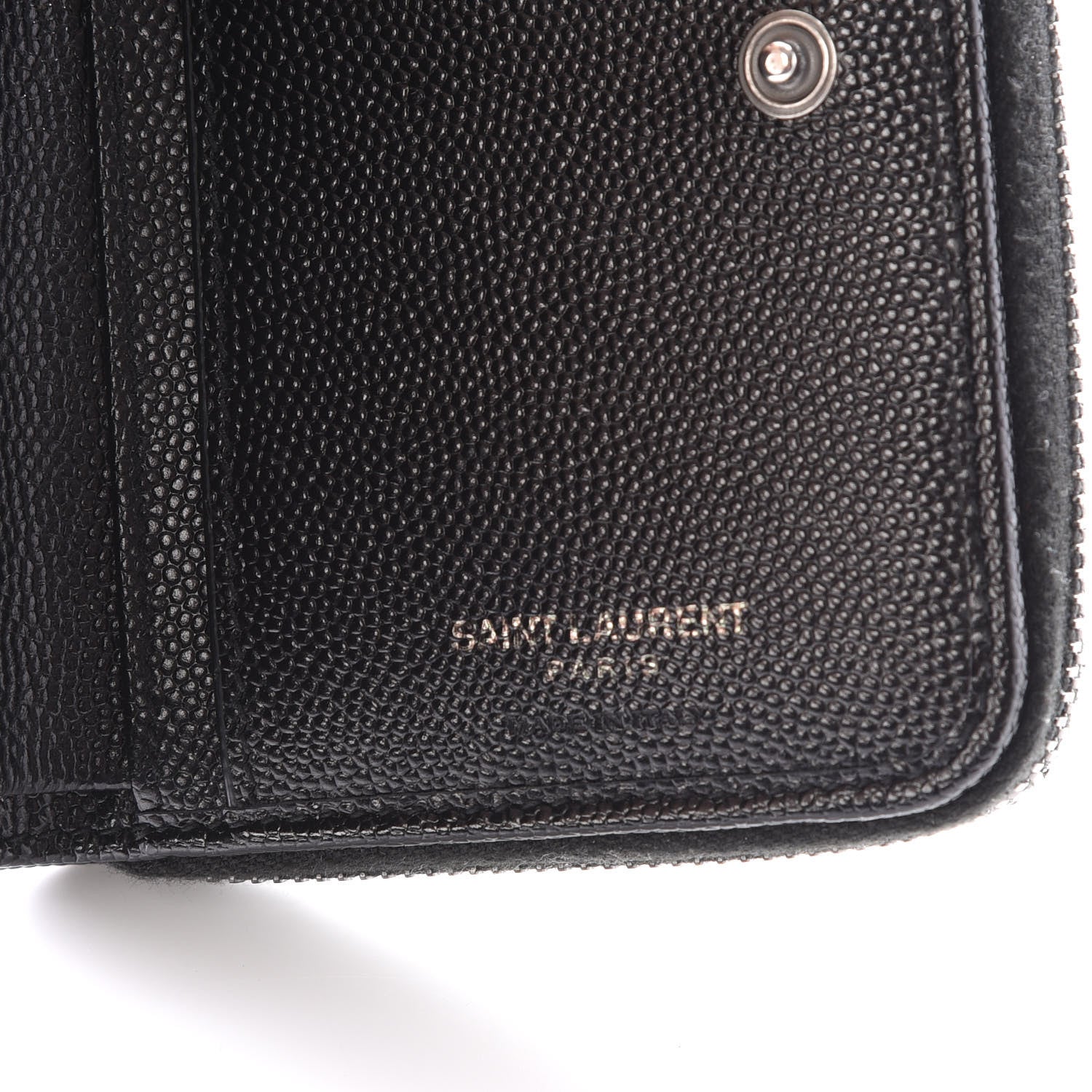 Saint Laurent Grain De Poudre Matelasse Chevron Monogram Compact Zip Around Wallet Black 7 of 10