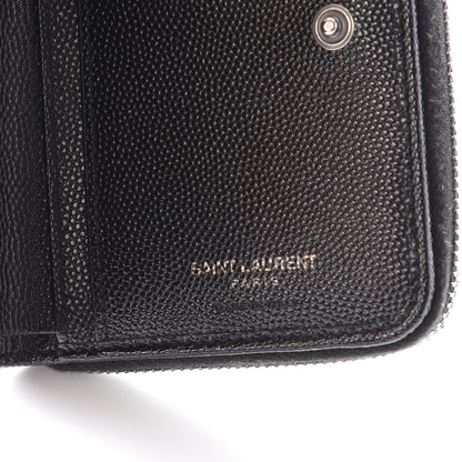 Saint Laurent Grain De Poudre Matelasse Chevron Monogram Compact Zip Around Wallet Black 7 of 10