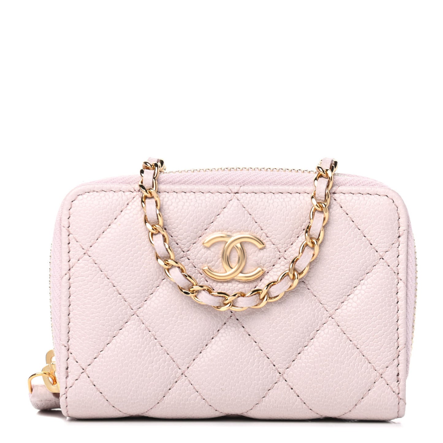 Caviar Quilted Miss Coco Zip Card Holder On Chain Light Purple