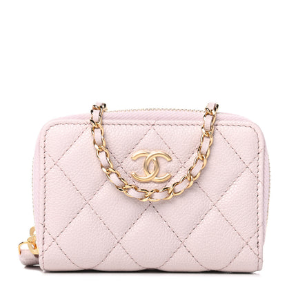 Chanel Caviar Quilted Miss Coco Zip Card Holder On Chain Light Purple 1 of 4