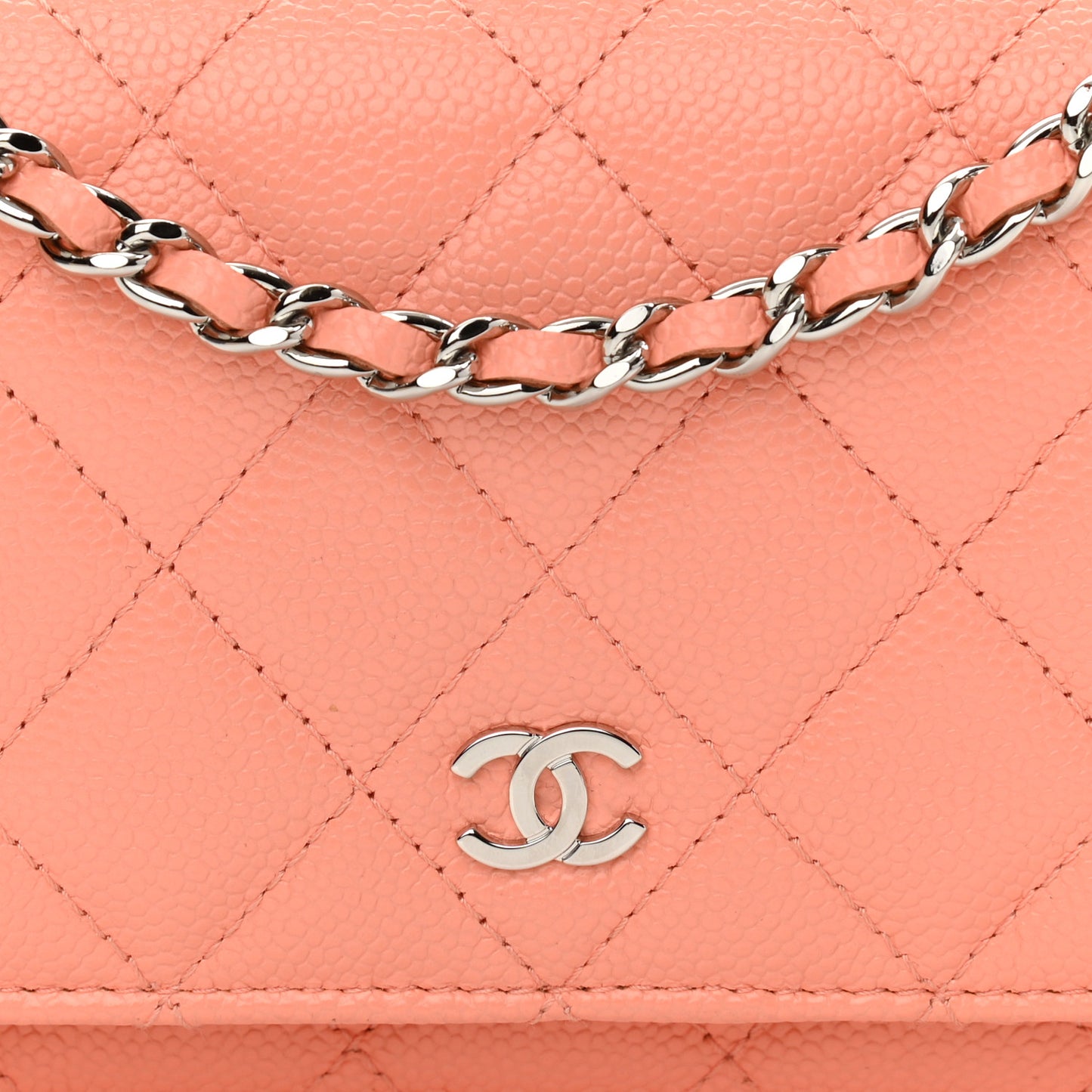 Caviar Quilted Mini Wallet On Chain WOC Coral