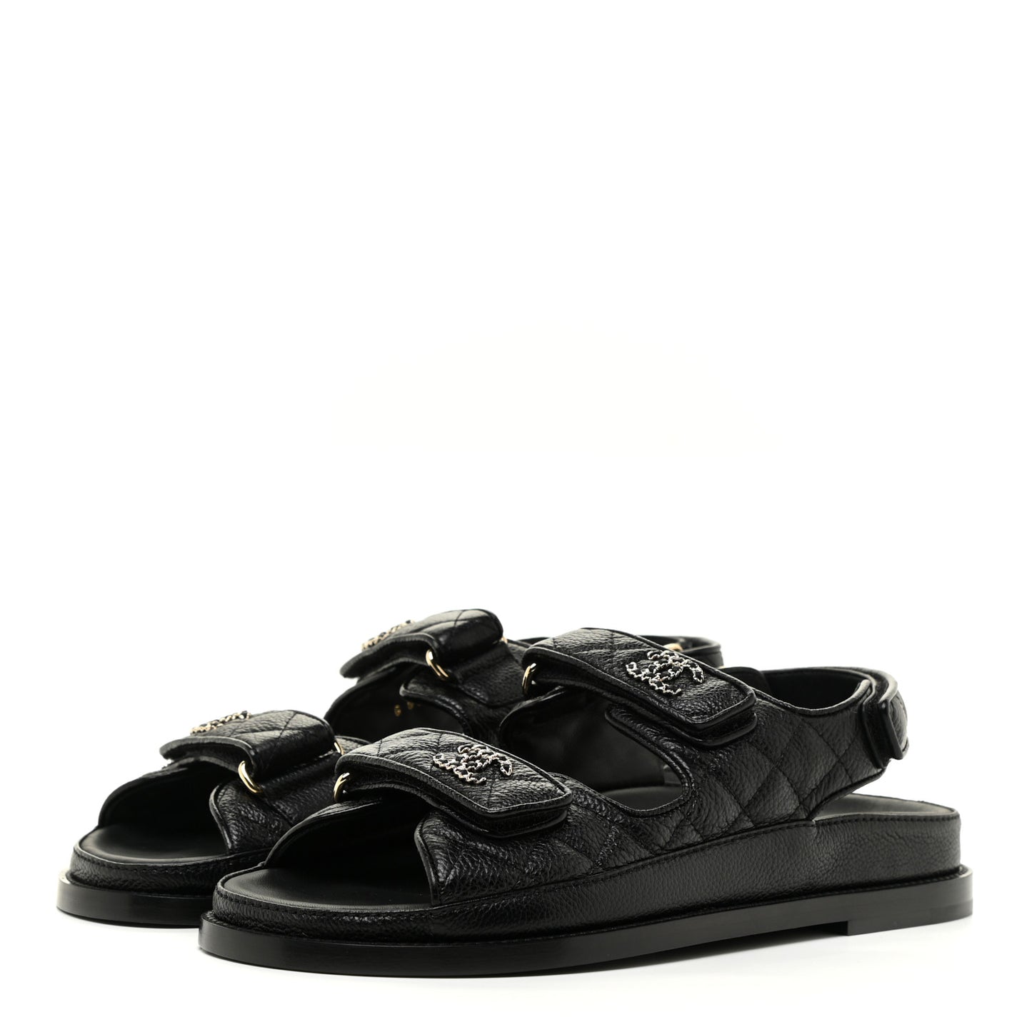 Grained Calfskin Velcro Dad Sandals 37.5 Black