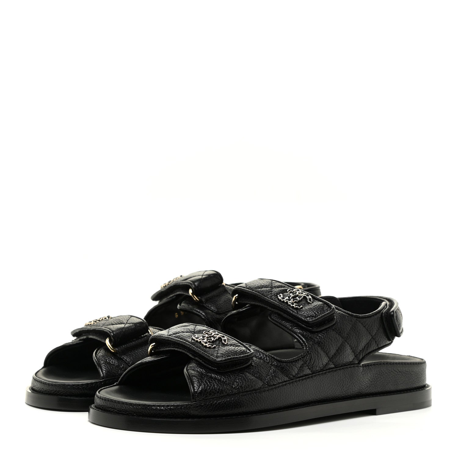 Chanel Grained Calfskin Velcro Dad Sandals 37.5 Black 3 of 11