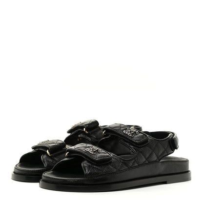 Chanel Grained Calfskin Velcro Dad Sandals 37.5 Black 3 of 11
