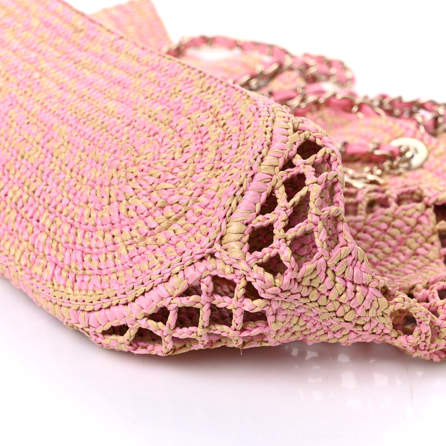 Raffia Effect Braided Large Shopping Bag Beige Pink