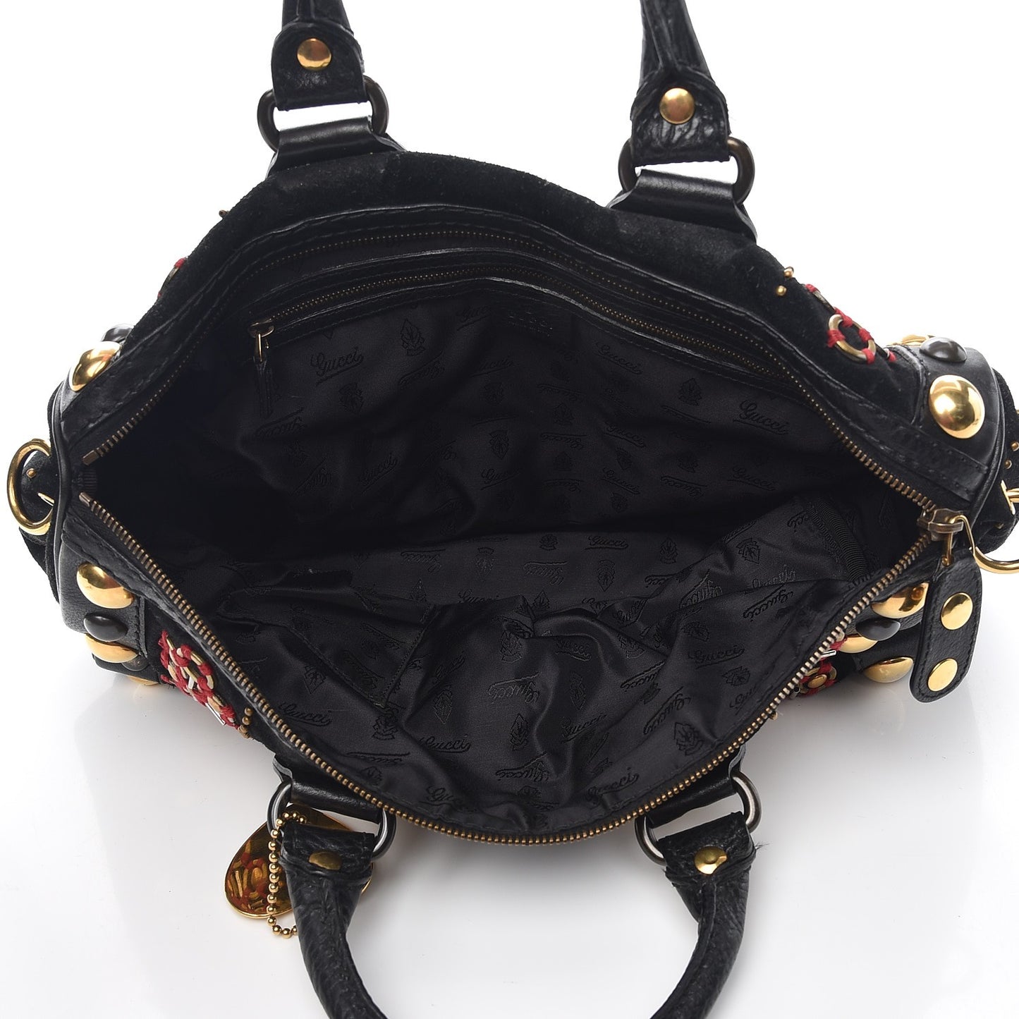 Suede Calfskin Large Babouska Studded Boston Black