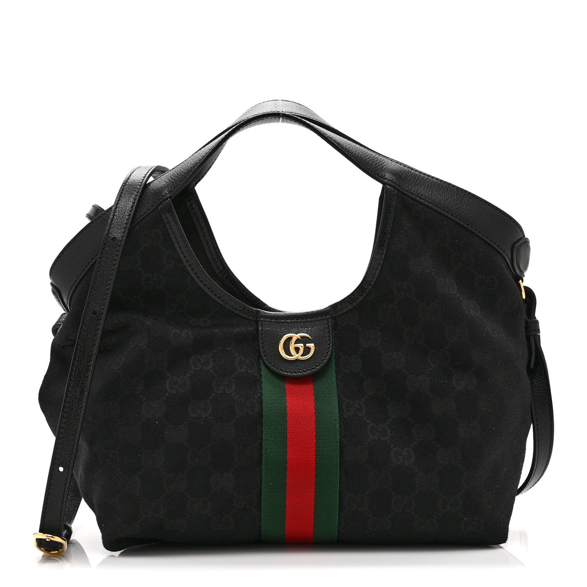 Gucci Denim GG Monogram Web Small Giglio Tote Black 1 of 11
