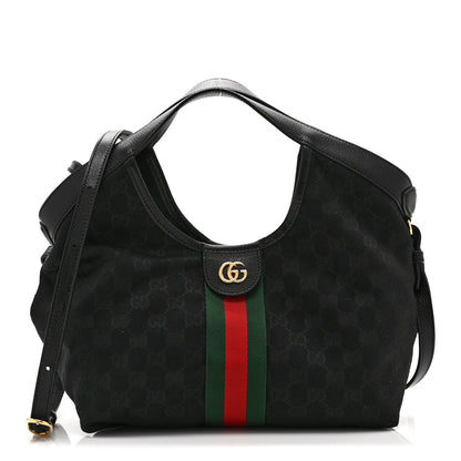 Gucci Denim GG Monogram Web Small Giglio Tote Black 1 of 11
