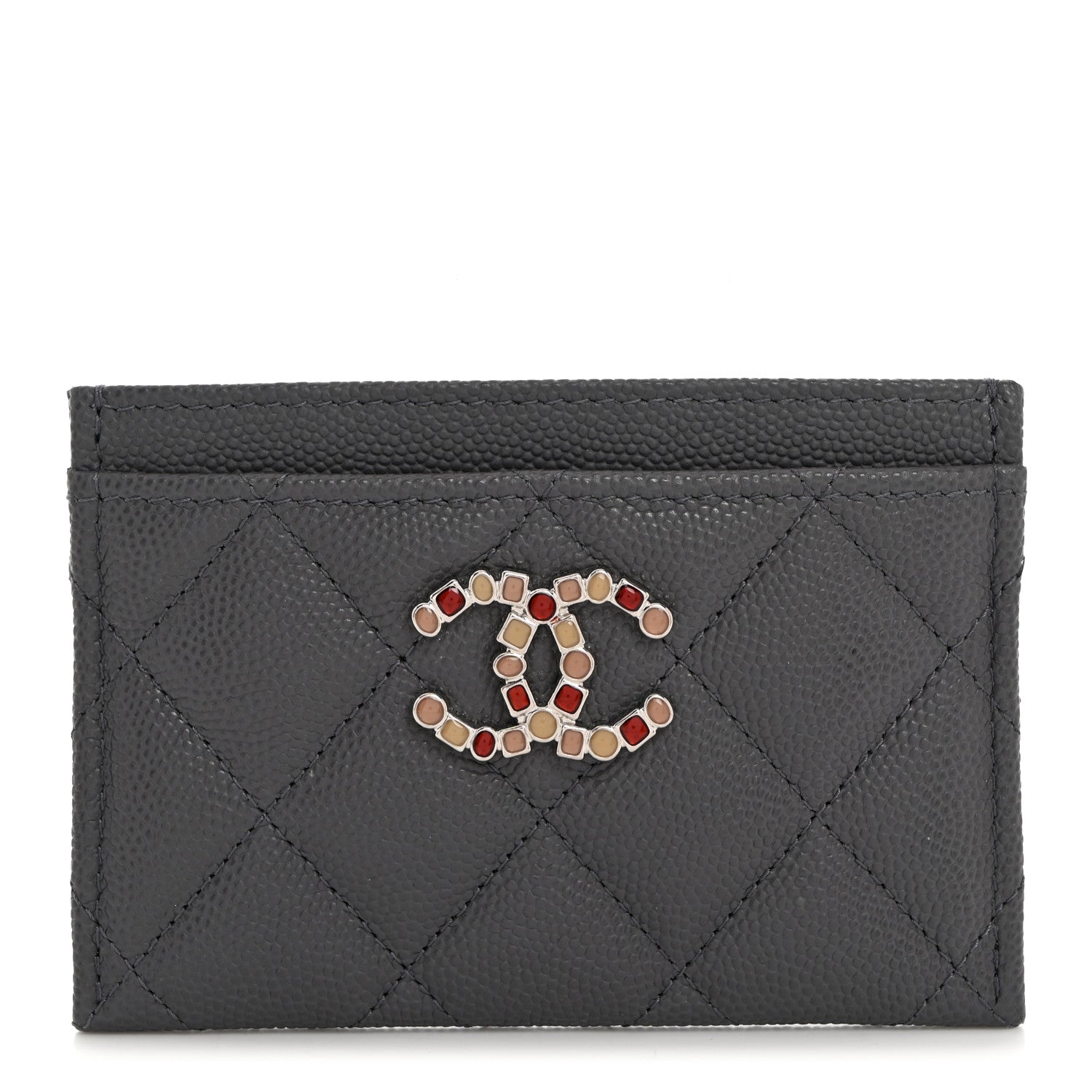 Chanel Shiny Caviar Enamel Quilted CC Flap Card Holder Grey 1 of 9
