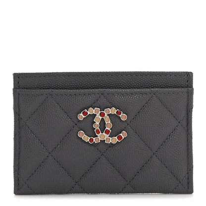 Chanel Shiny Caviar Enamel Quilted CC Flap Card Holder Grey 1 of 9