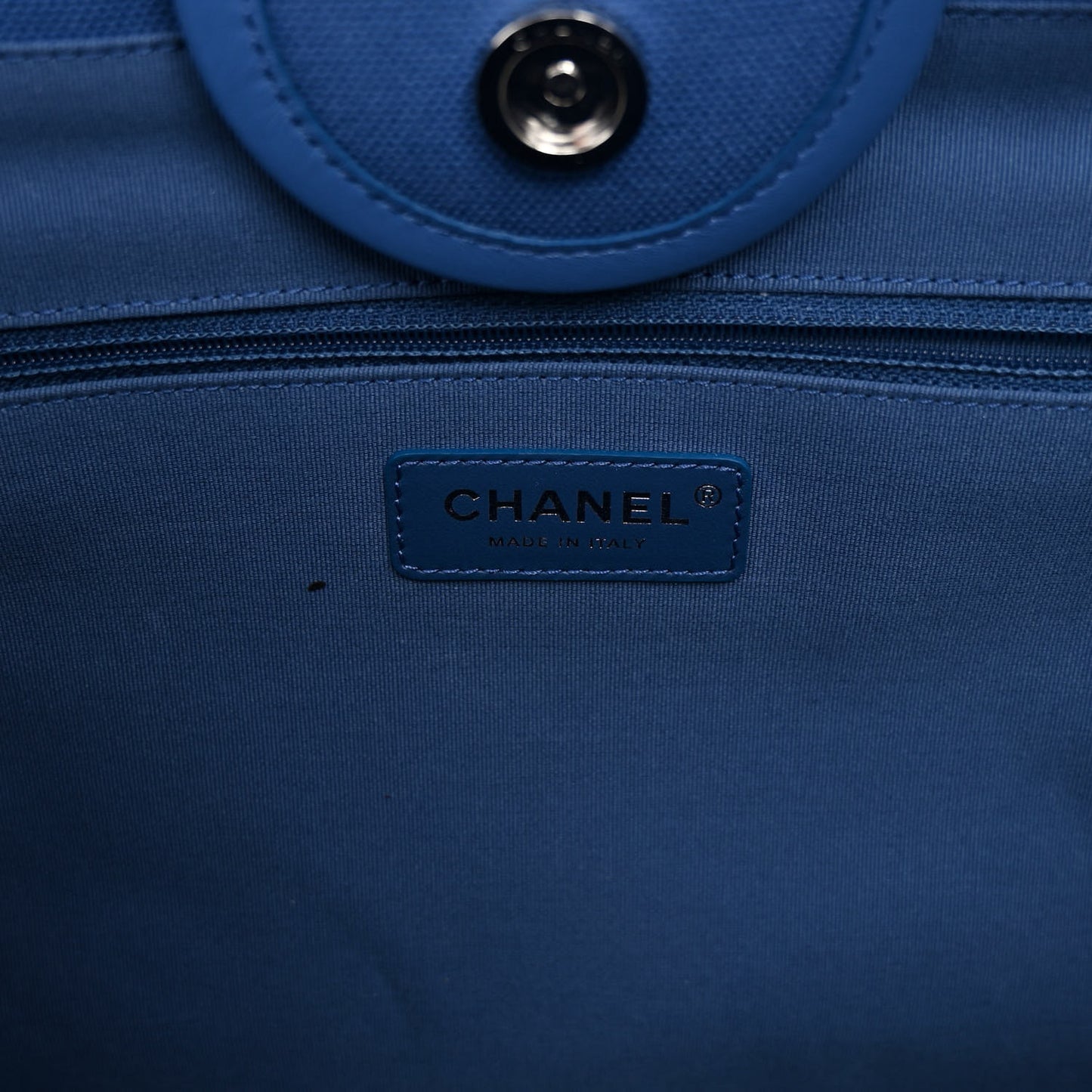 Canvas Calfskin Striped Large Deauville Tote Blue