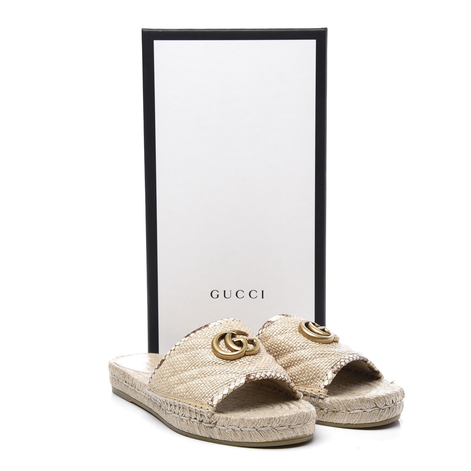 Gucci Straw Elaphe Matelasse GG Marmont Espadrille Slide Sandals 37 Natural Cream Brown 11 of 11