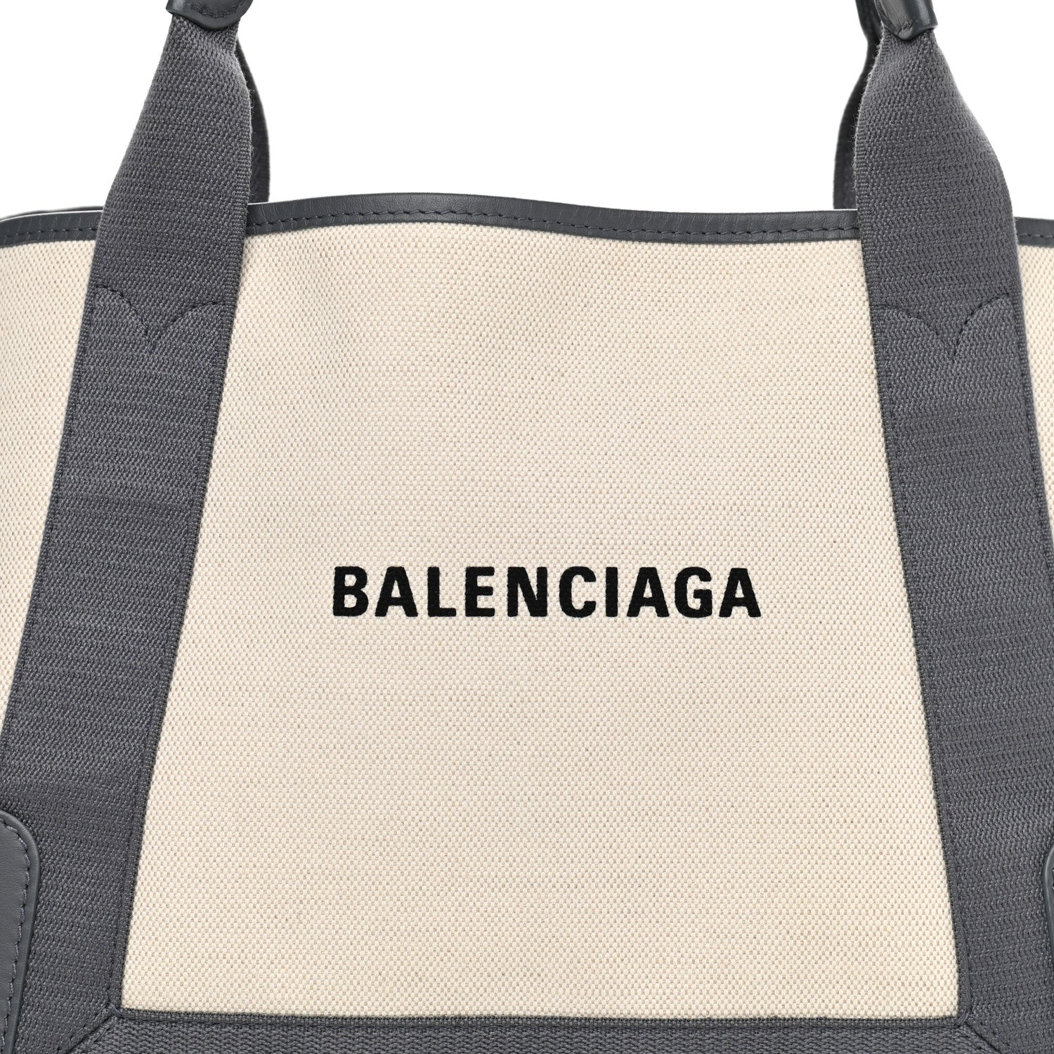 Balenciaga Cotton Canvas Satin Calfskin S Navy Cabas Natural Grey 12 of 12