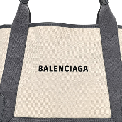 Balenciaga Cotton Canvas Satin Calfskin S Navy Cabas Natural Grey 12 of 12