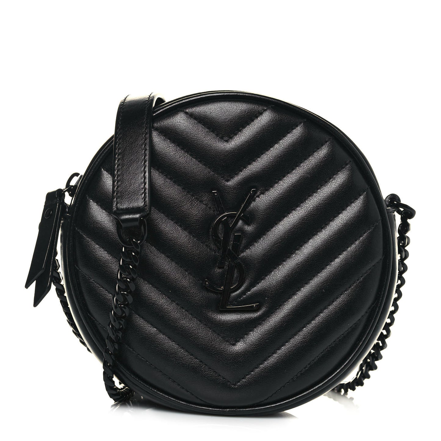 Calfskin Matelasse Chevron Round Vinyle Camera Bag Black