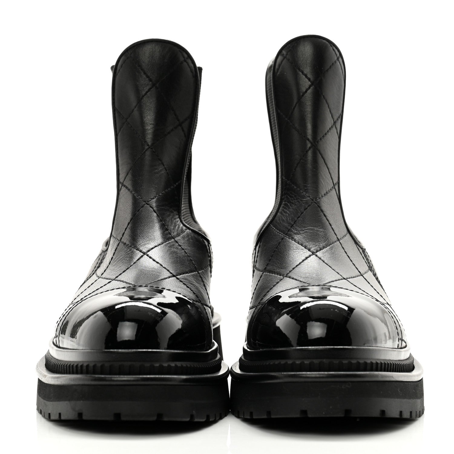 Chanel Calfskin Patent Cap Toe Quilted Short Boots 36 Black 2 of 9