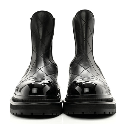 Chanel Calfskin Patent Cap Toe Quilted Short Boots 36 Black 2 of 9