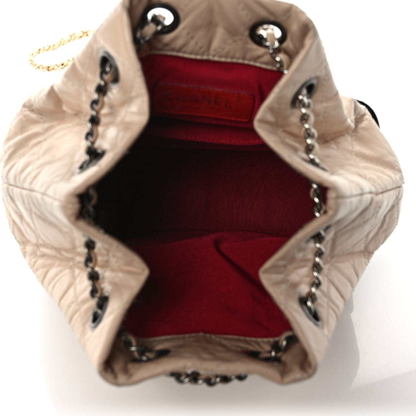 Aged Calfskin Quilted Small Gabrielle Backpack Beige Black