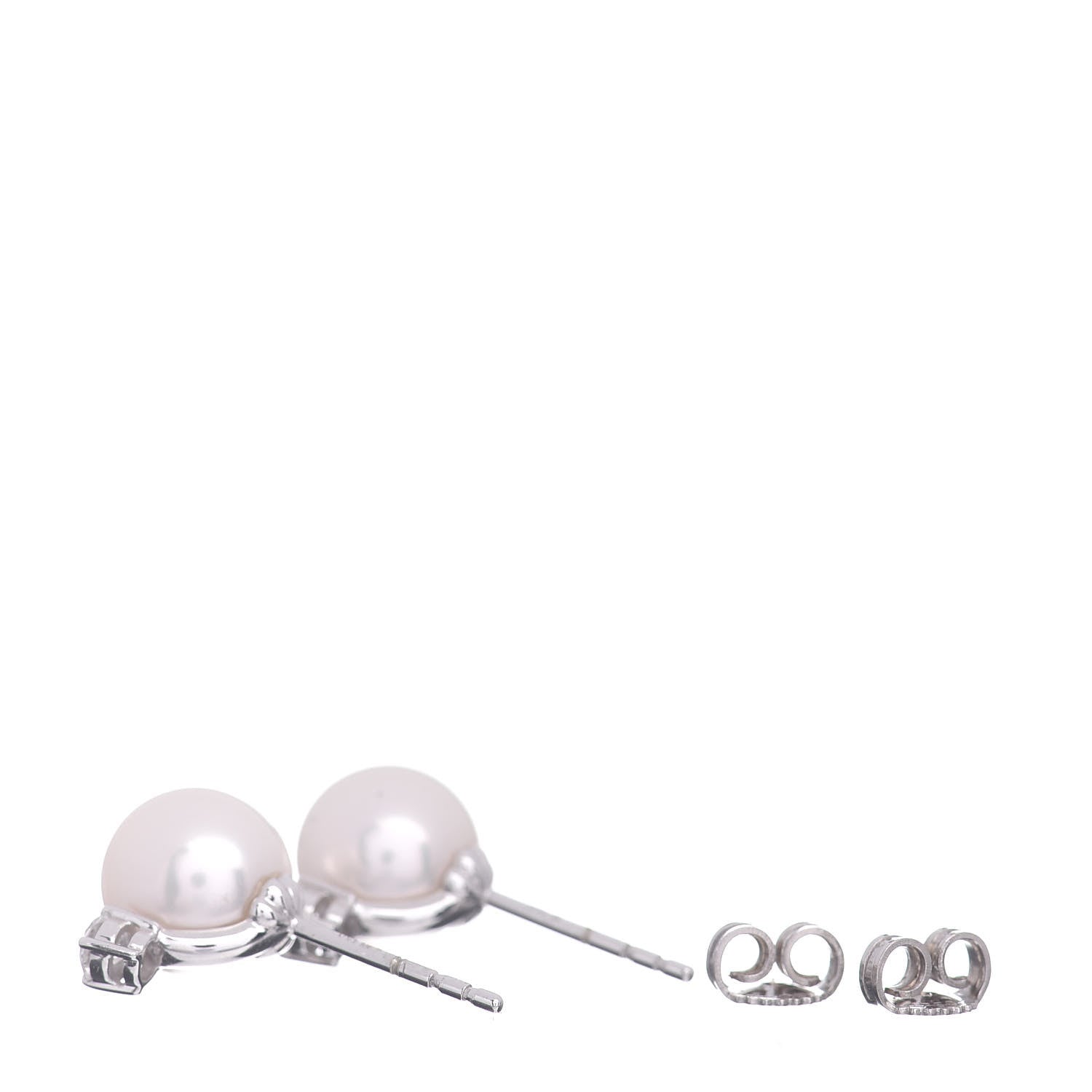 Mikimoto 18K White Gold Diamond Akoya Pearl 9mm Stud Earrings 3 of 4