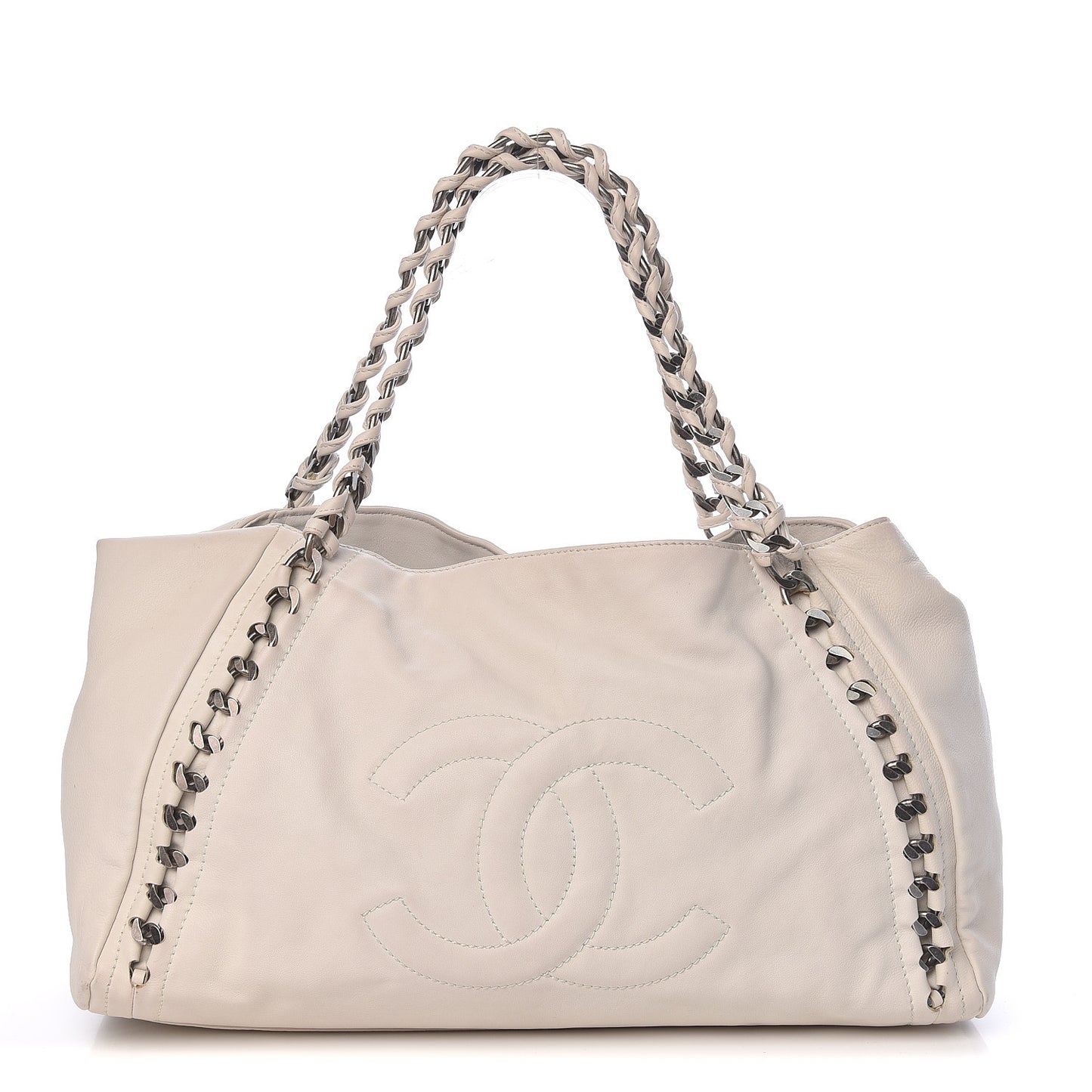 Calfskin Large East West Modern Chain Tote White