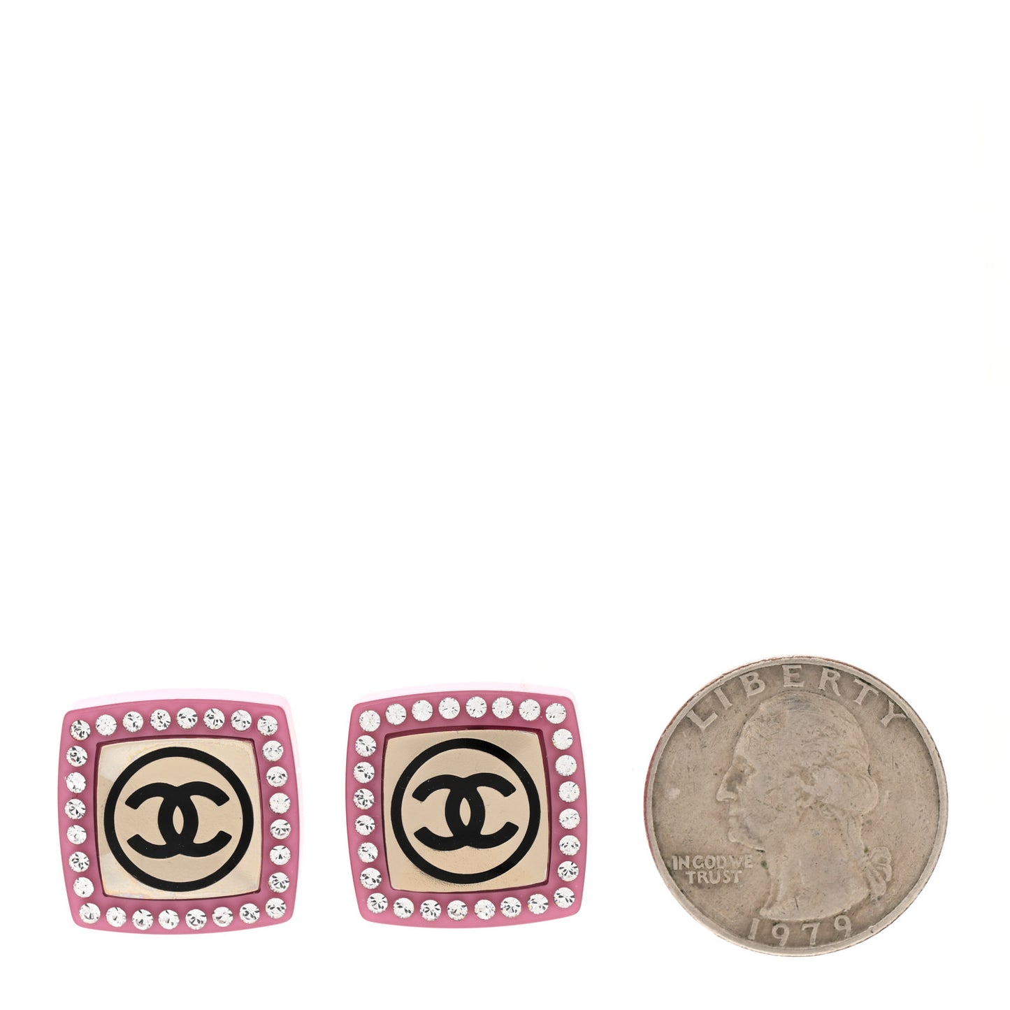 Metal Resin Crystal CC Square Earrings Gold White Pink