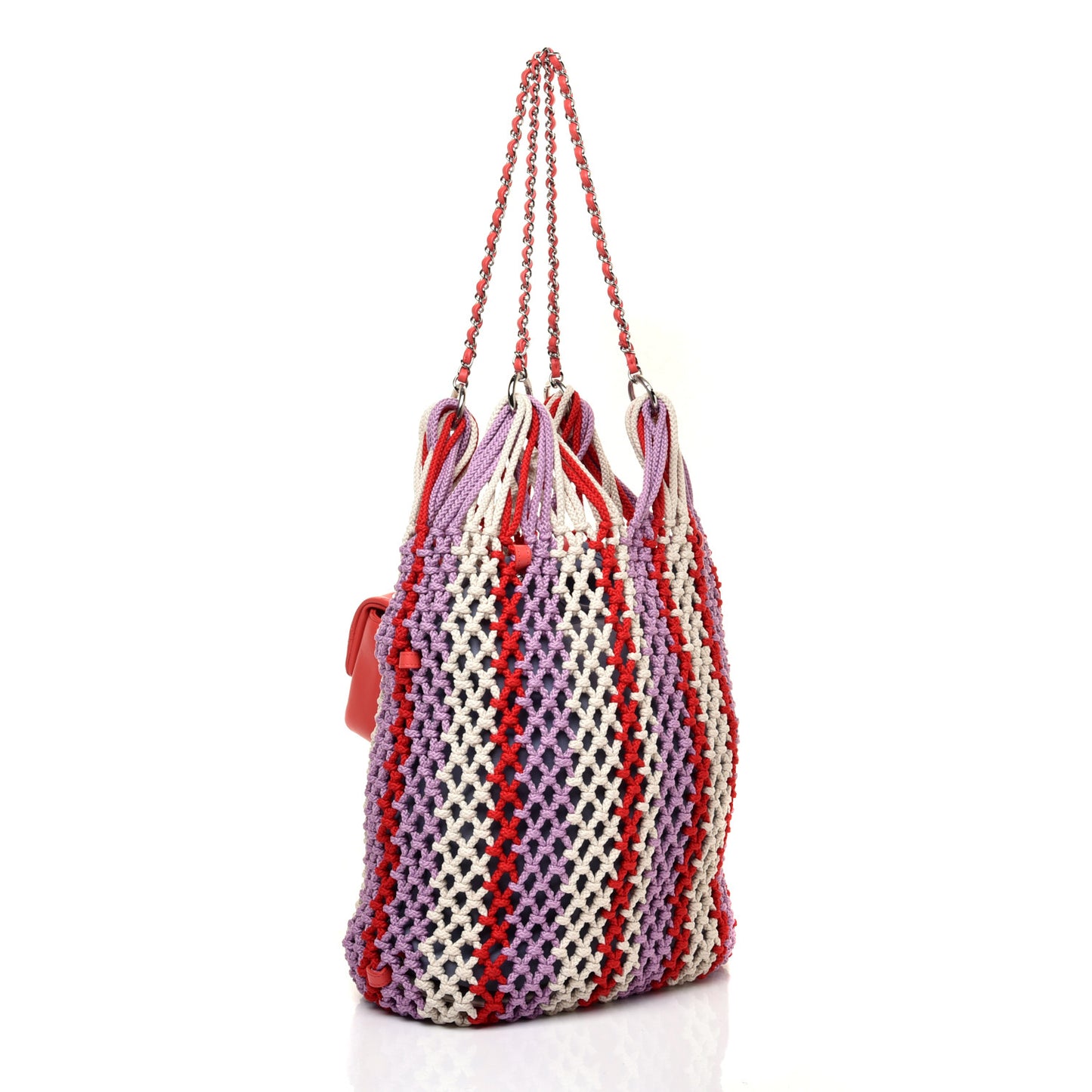 Lambskin Mixed Fibers Large Shopping Bag Red Purple White