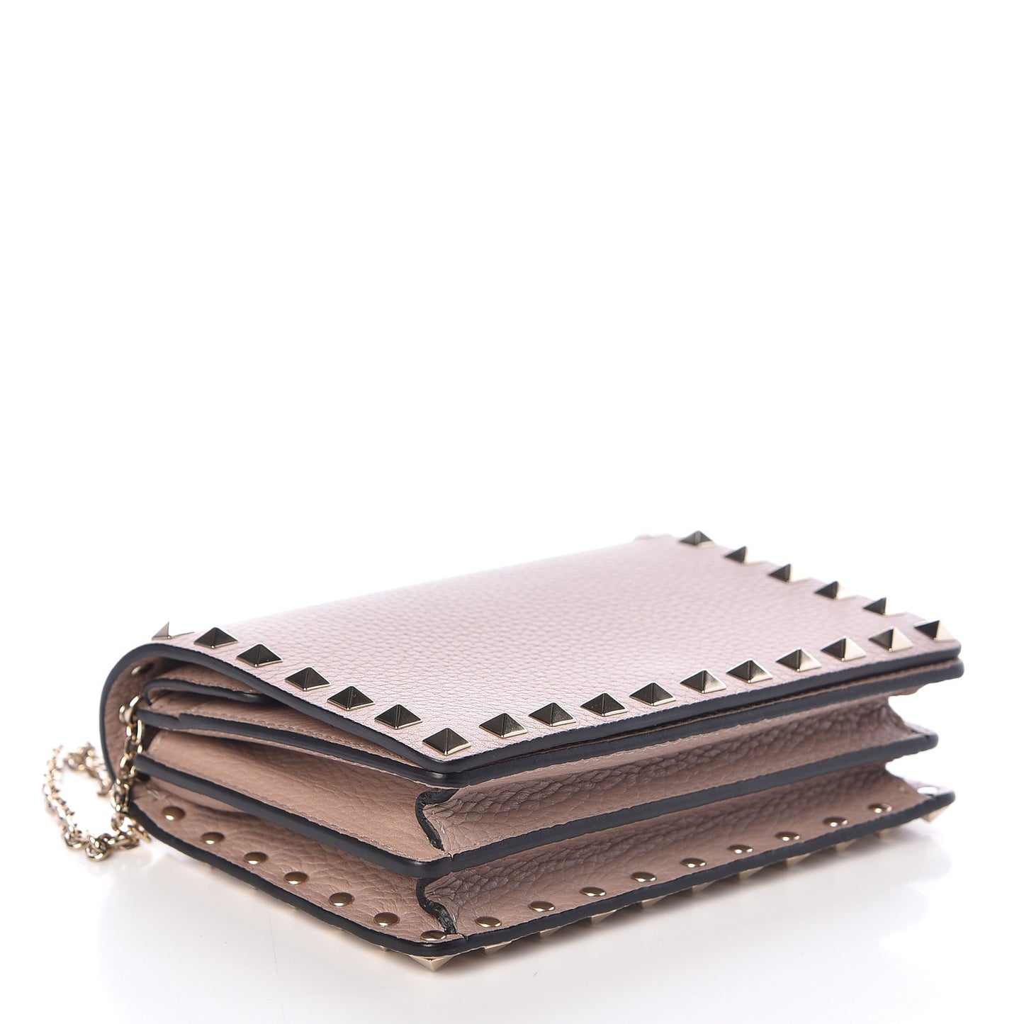 Pebbled Calfskin Rockstud Wallet on Chain Poudre