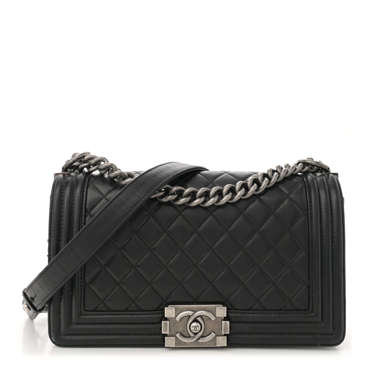 Lambskin Quilted Medium Boy Flap Black