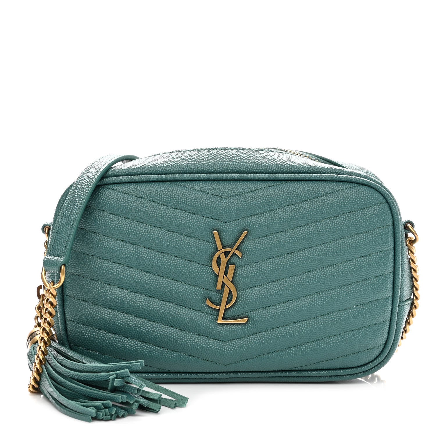 Saint Laurent Grain De Poudre Matelasse Monogram Mini Lou Camera Bag Blue Vert 1 of 9