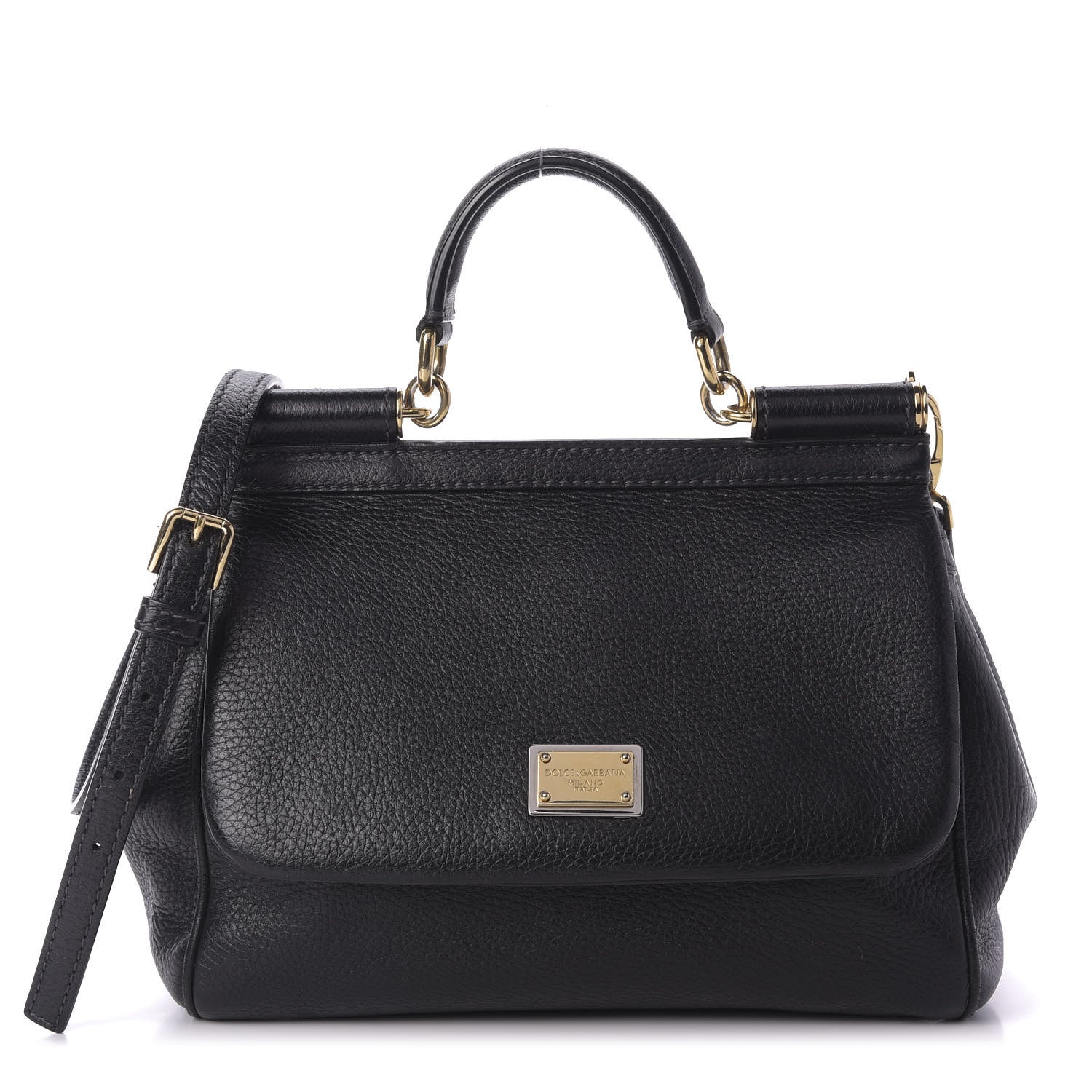 Dolce & Gabbana Grained Deerskin Medium Miss Sicily Satchel Black 1 of 9