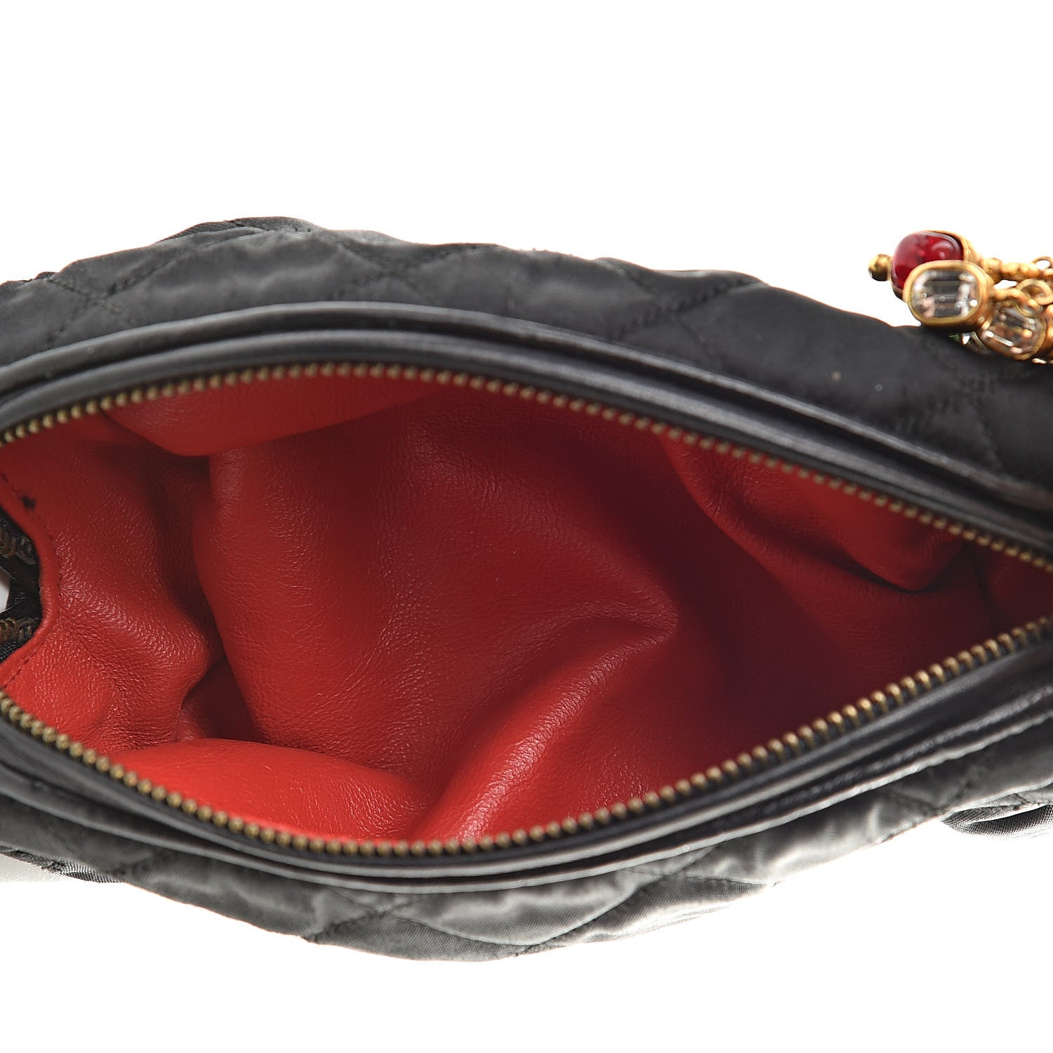 Chanel Satin Round Quilted Jeweled Charm Cosmetic Case Black 5 of 9
