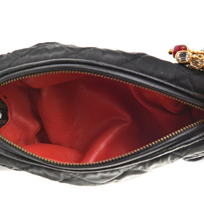 Chanel Satin Round Quilted Jeweled Charm Cosmetic Case Black 5 of 9