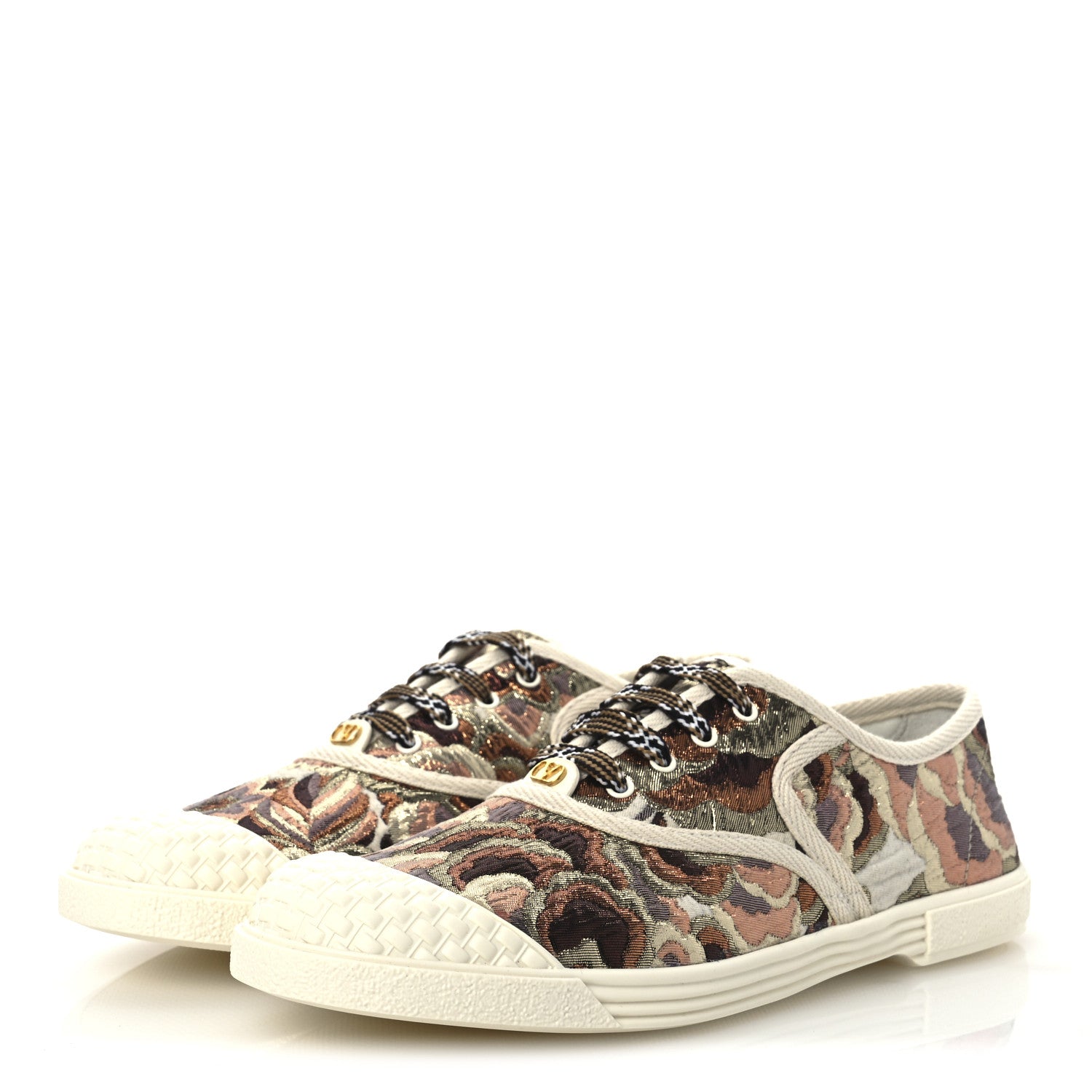 Valentino Garavani Metallic Jacquard Apres L'hiver Womens Bay By Bay Sneakers 38.5 Ivory 4 of 11