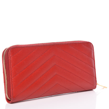 Saint Laurent Grain De Poudre Matelasse Chevron Monogram Zip Around Wallet Red 3 of 7