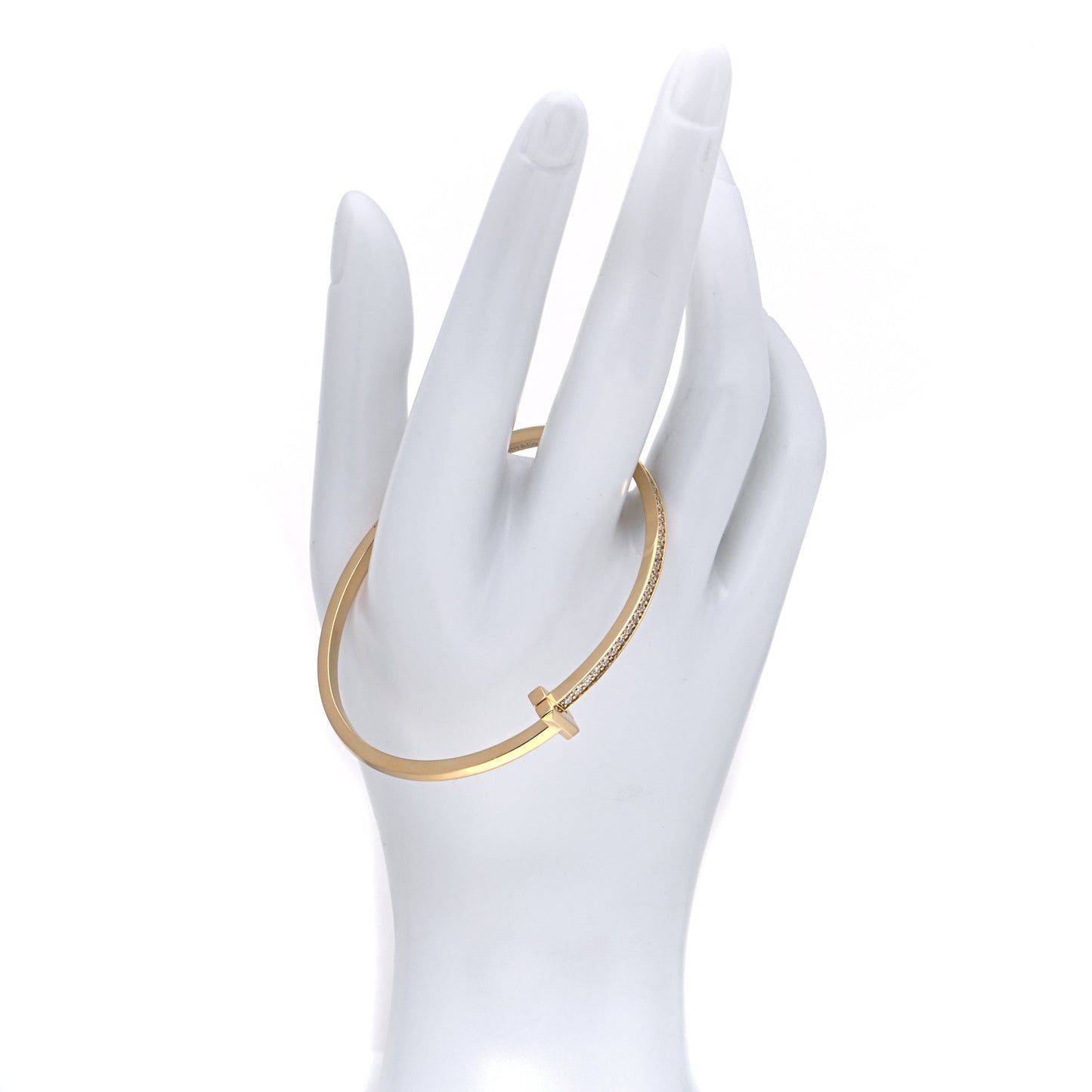 18K Yellow Gold Diamond Narrow T1 Hinged Bangle Bracelet