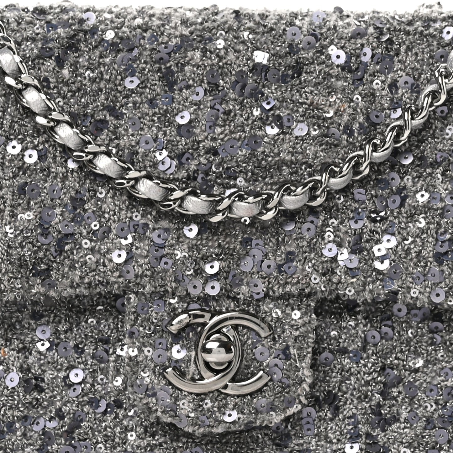 Tweed Sequin Mini Rectangular Flap Grey